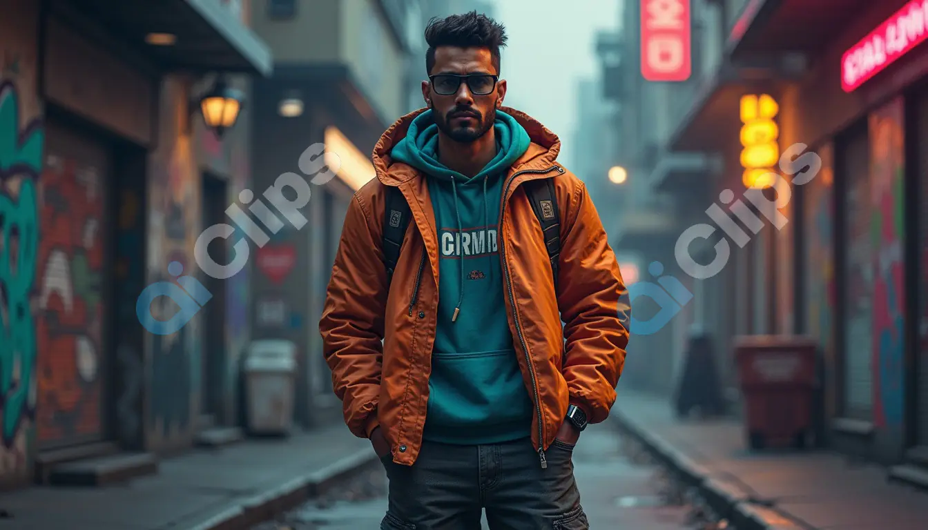 Urban Fashion Portrait in a Neon-Lit Alley