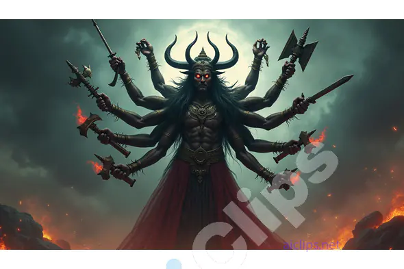 Fierce Warrior Deity with Multiple Arms and Weapons