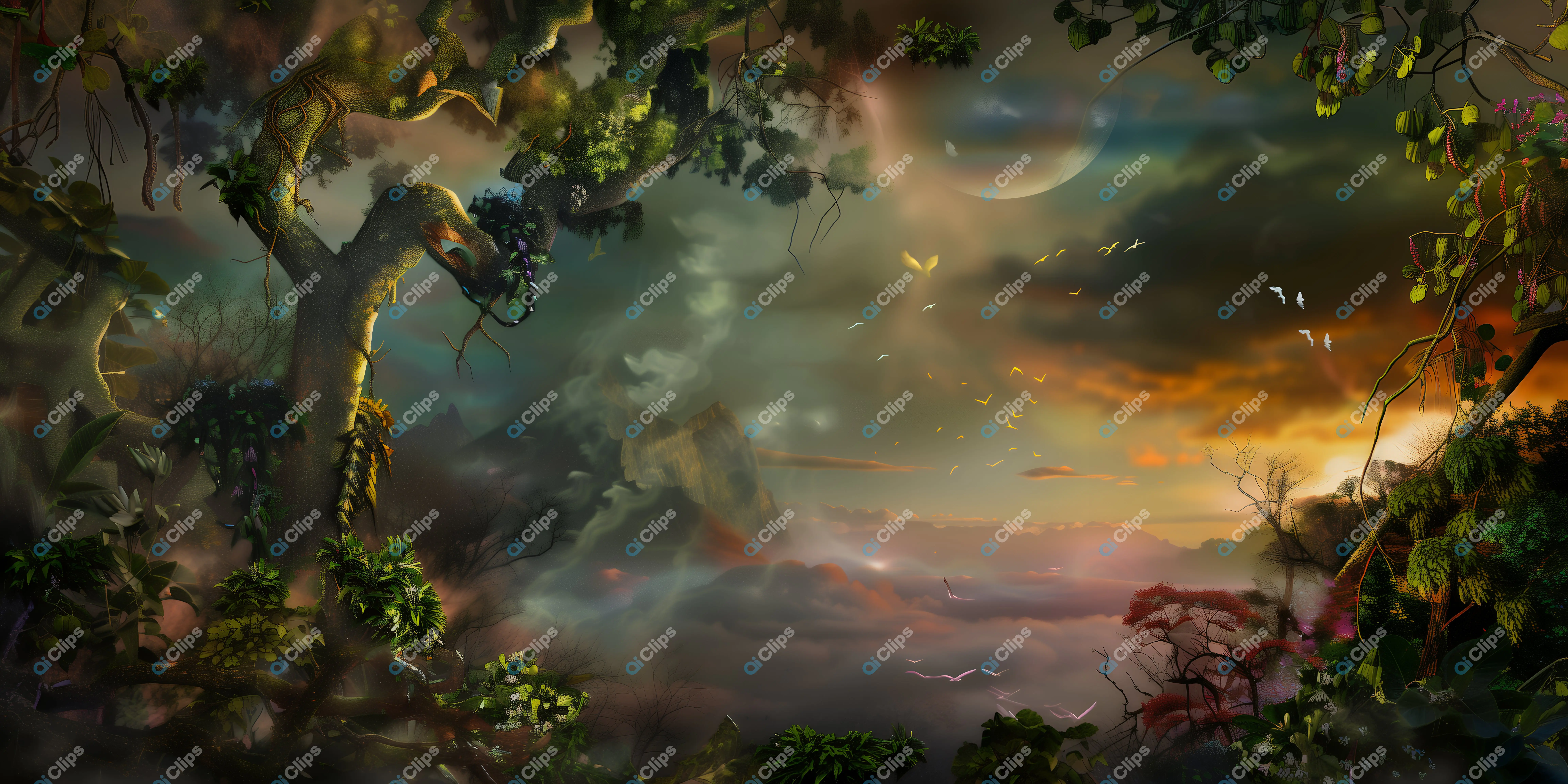 Mystical Forest Sunset