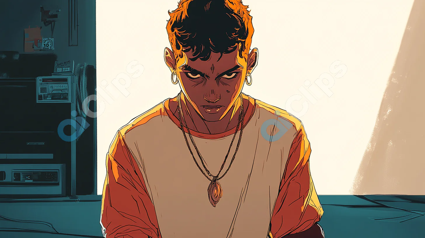 Intense Cartoon Character with Earrings