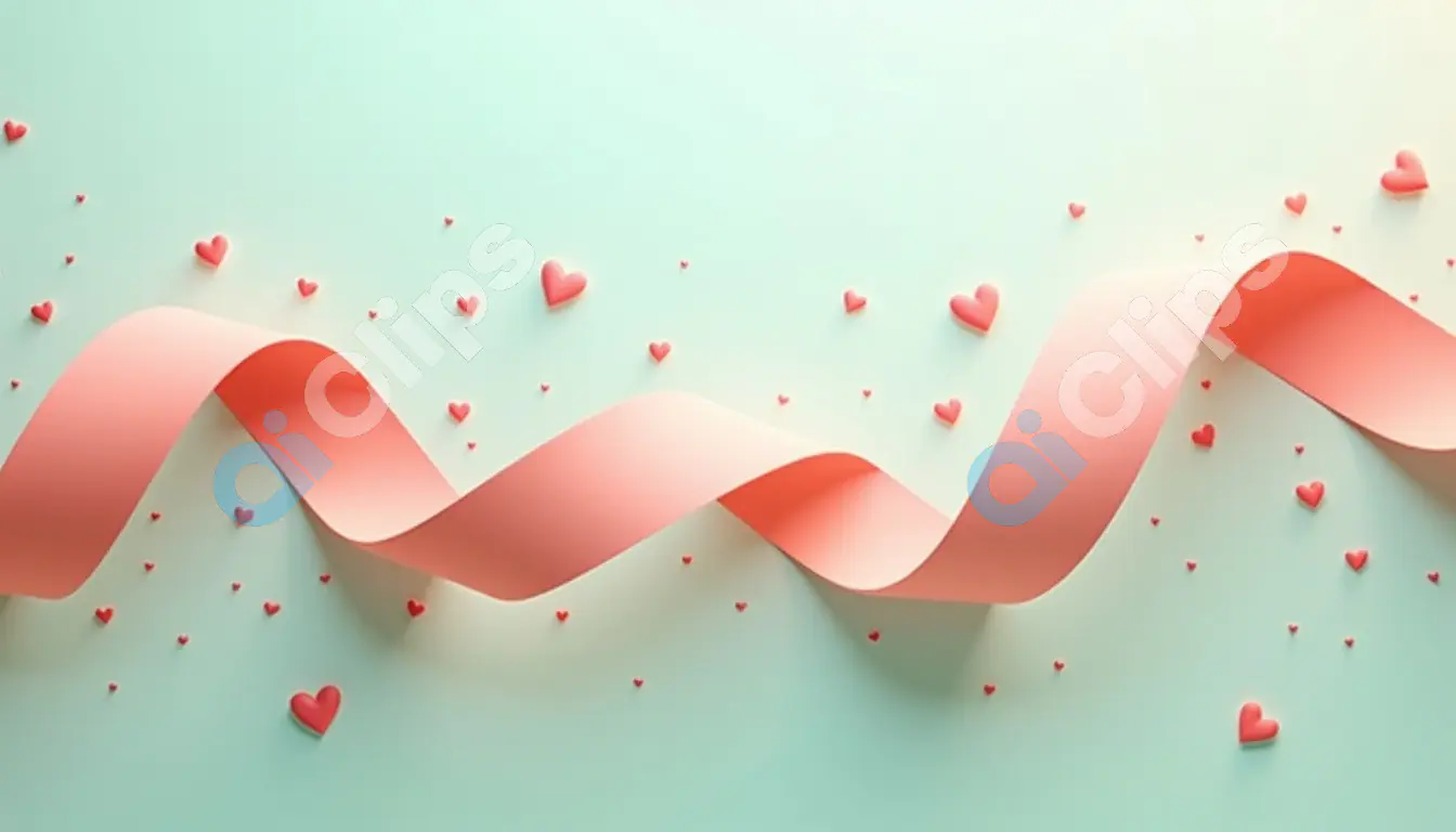 Romantic Ribbon and Heart Decorations on Pastel Background