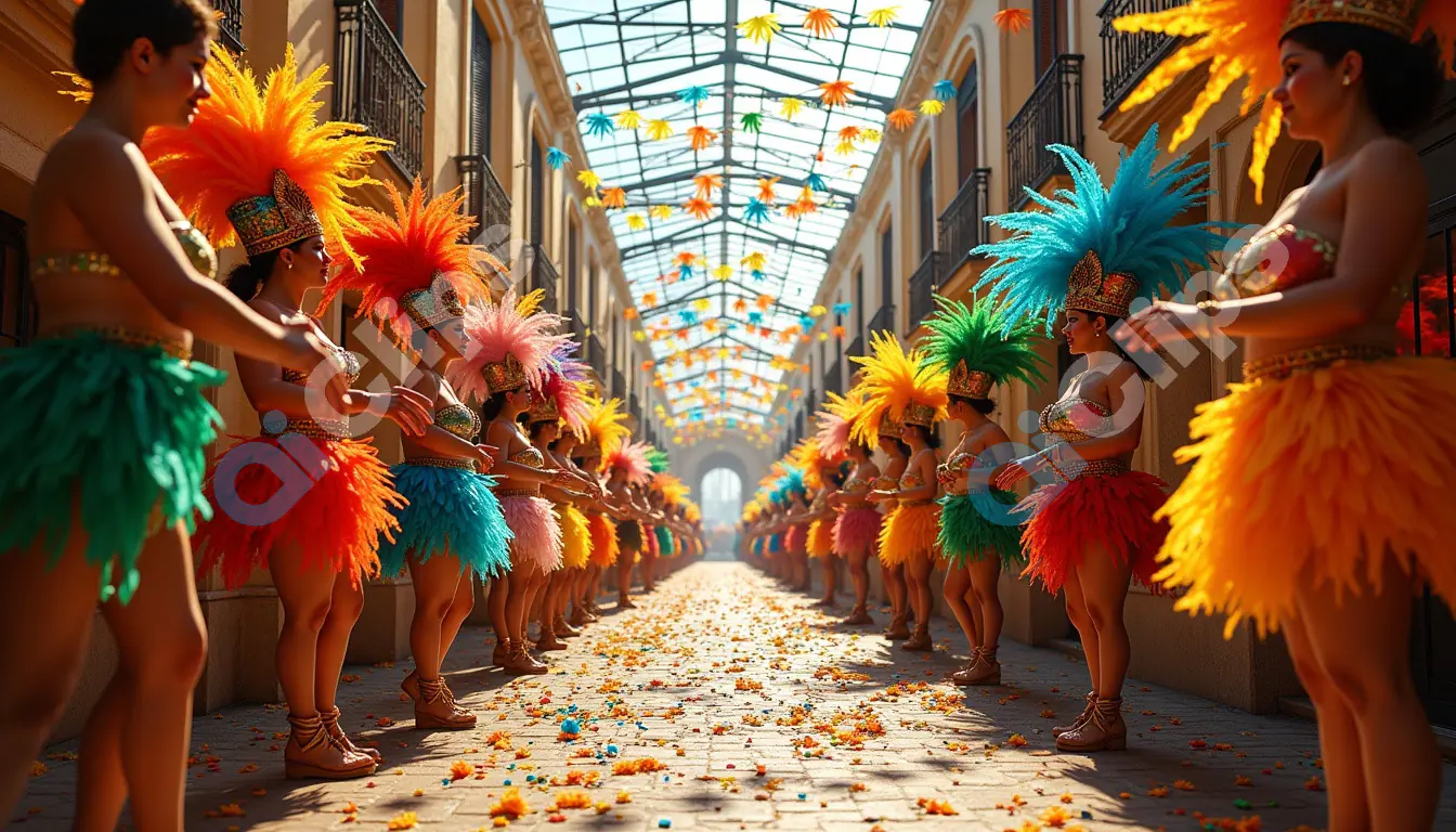 Vibrant Carnival Dancers in a Colorful Parade