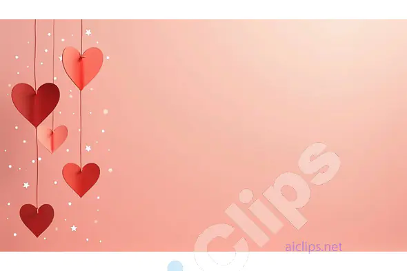Hanging Red Hearts on Pastel Pink Background