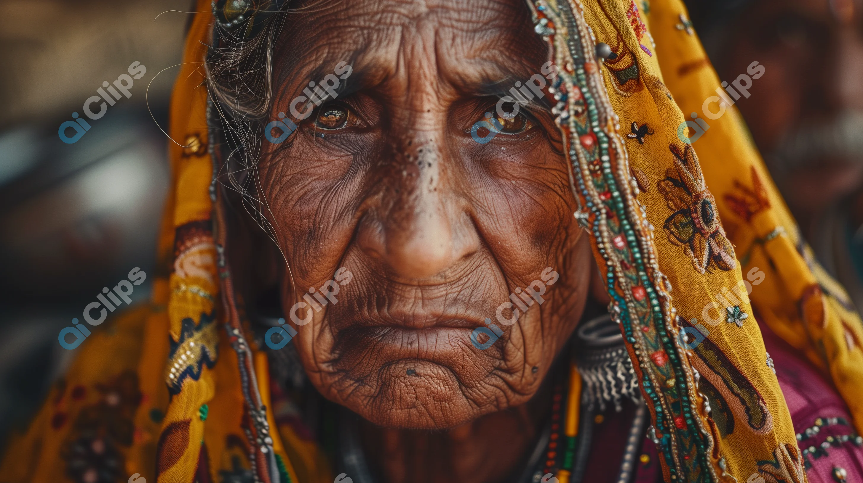 Portrait of an Elderly Rajasthani Woman in Traditional Attire