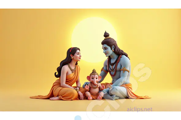 Divine Family of Lord Shiva, Parvati, and Baby Ganesha