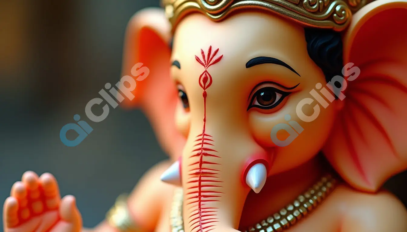 Close-Up of Lord Ganesha Idol with Intricate Details