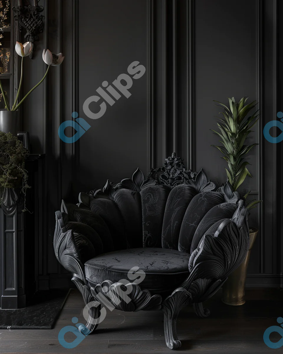 Luxurious Black Floral Chair
