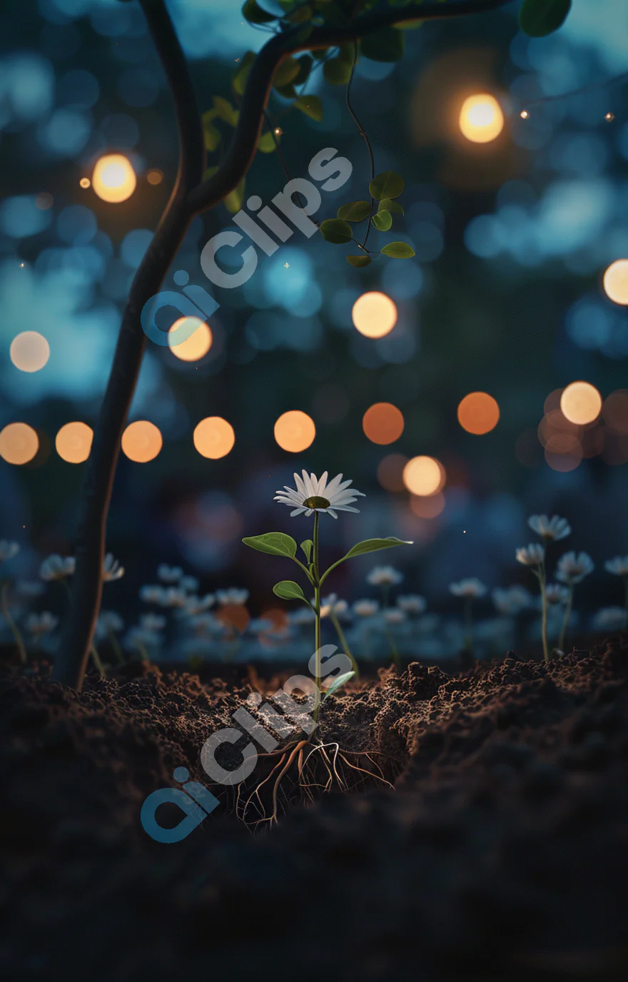 Flower at Twilight with Roots