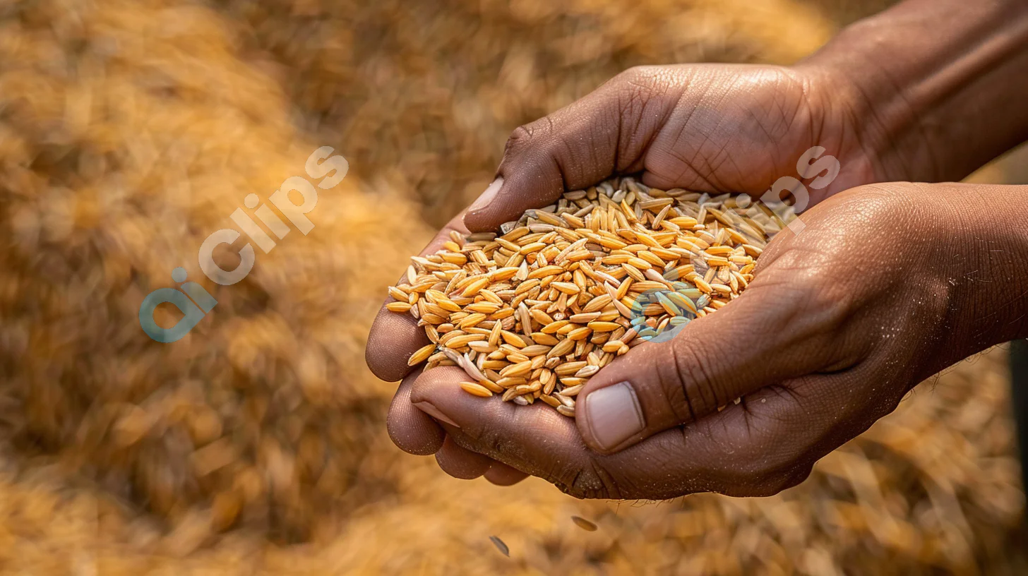Hands Holding Rice Grains