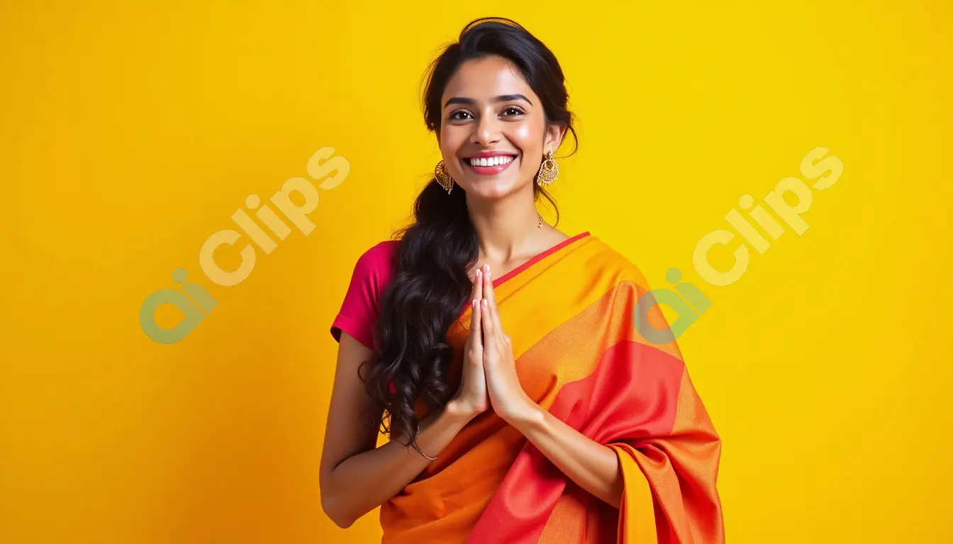 Traditional Indian Woman Greeting in Namaste Pose