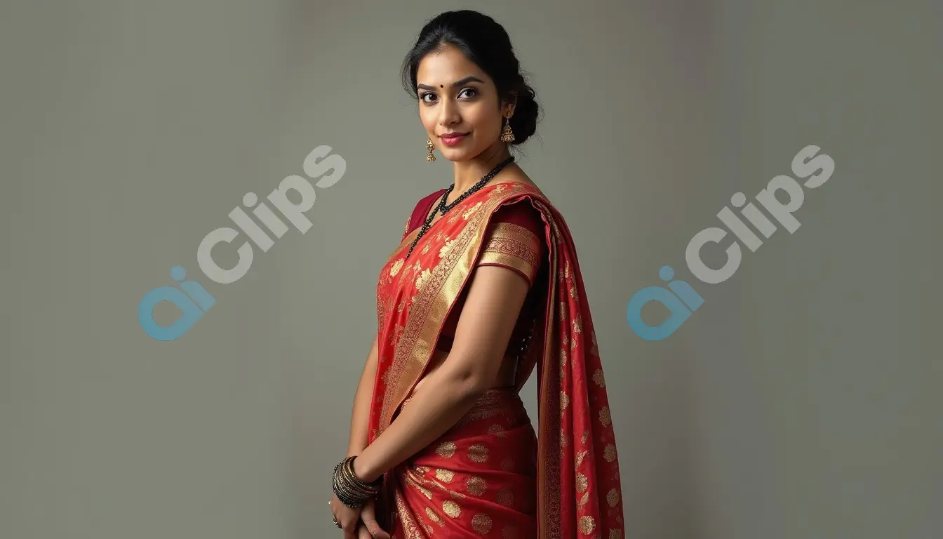 Elegant Woman in Traditional Red Saree