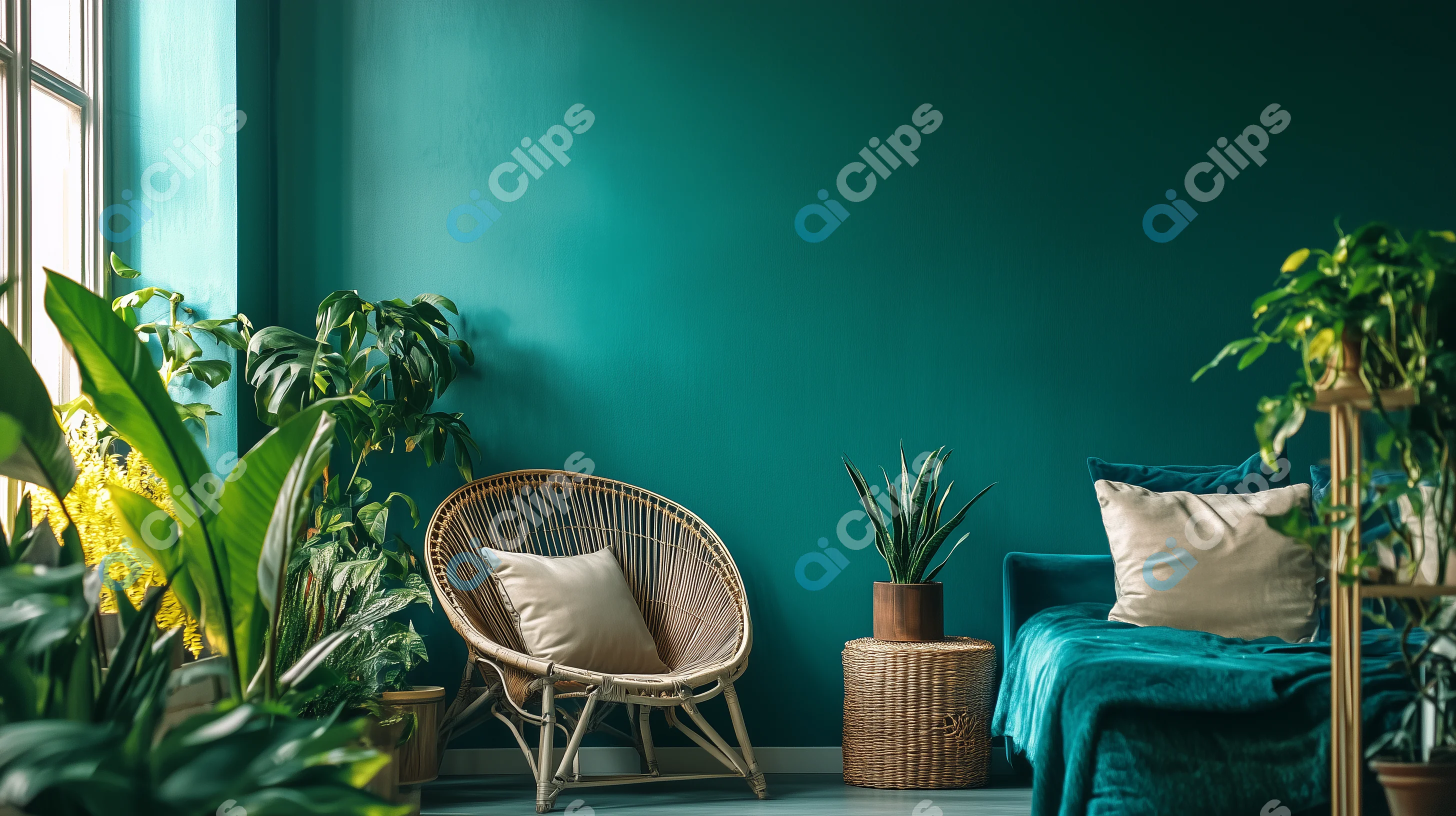 Cozy Green Living Room with Plants