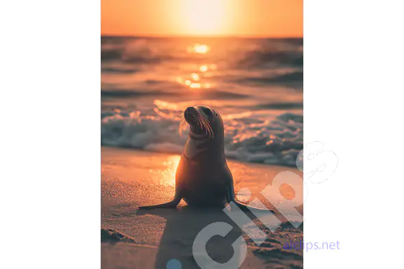 Seal at Sunset on Beach