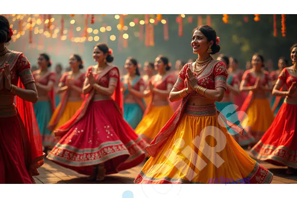 Graceful Women Performing Traditional Garba Dance During Navratri Festival