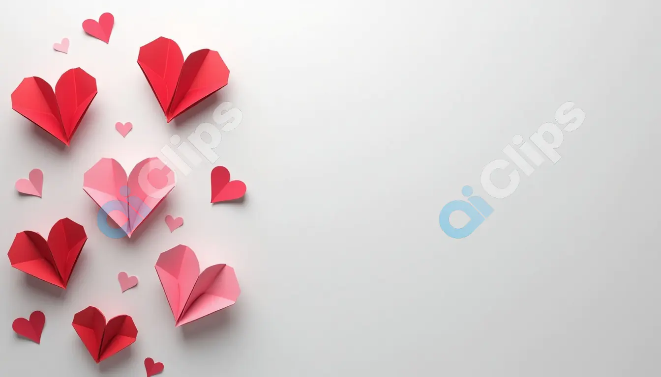 Origami Hearts on Minimalist Background