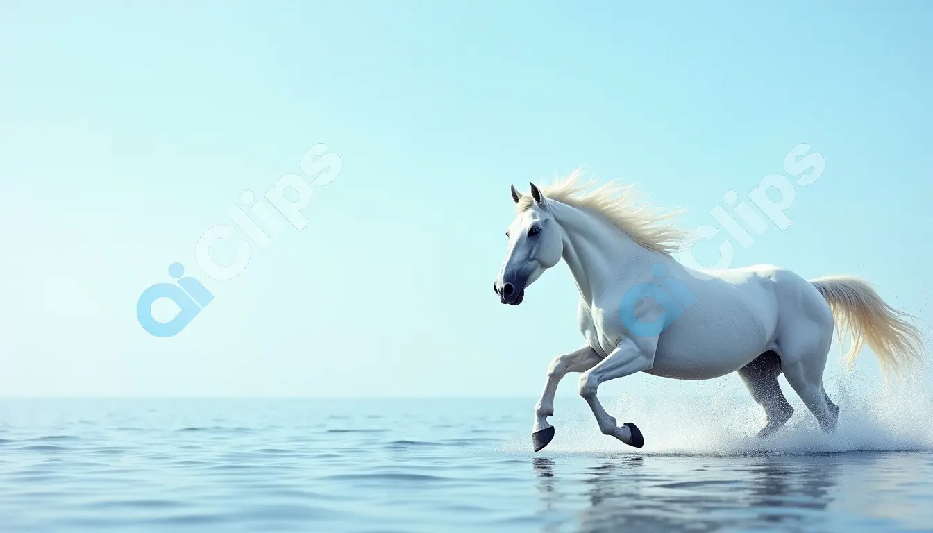 Majestic White Horse Galloping on Water