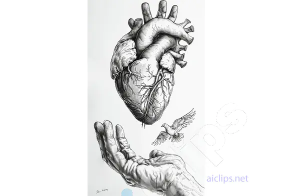 Anatomical Heart with Hand and Bird