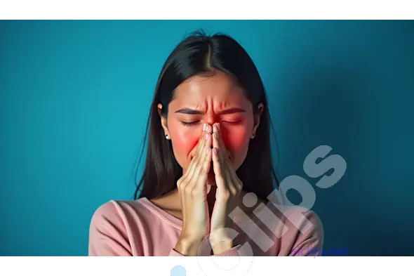 Young Woman with Sinus Pain Highlighted in Red