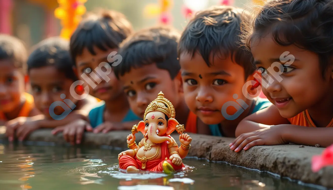 Children Admiring Ganesha Idol During Ganesh Visarjan