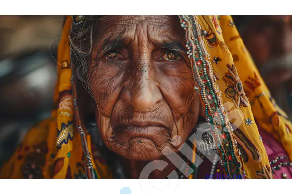Portrait of an Elderly Rajasthani Woman in Traditional Attire