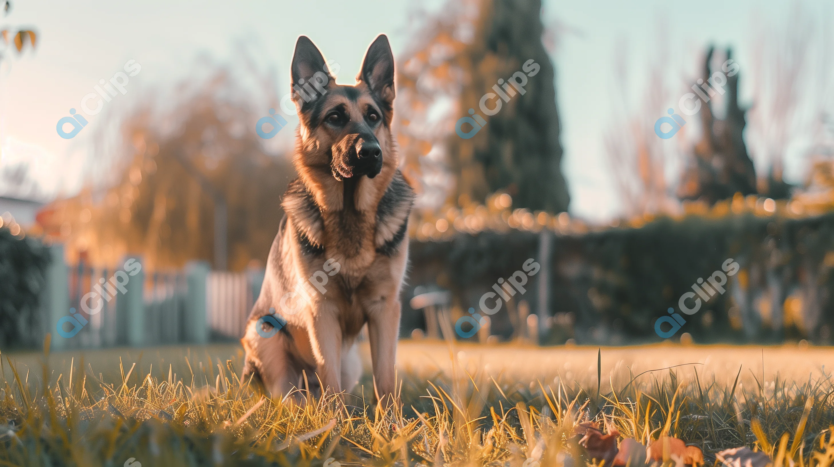 German Shepherd in Sunlit Backyard