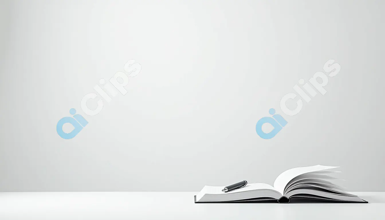 Open Book with Pen on Minimalist White Background
