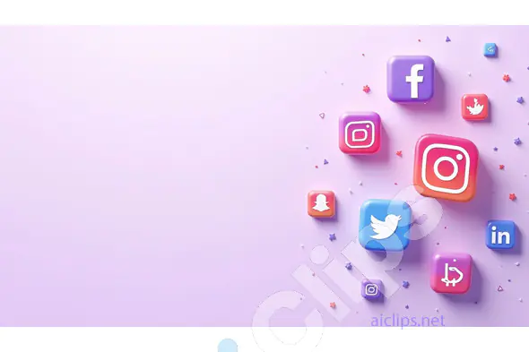 Social Media Icons on Lavender Background with 3D Effect