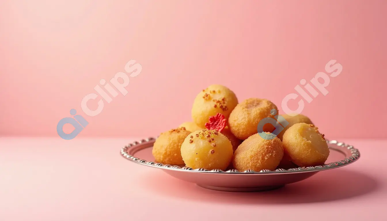Indian Sweet Dish on Silver Plate with Pink Background