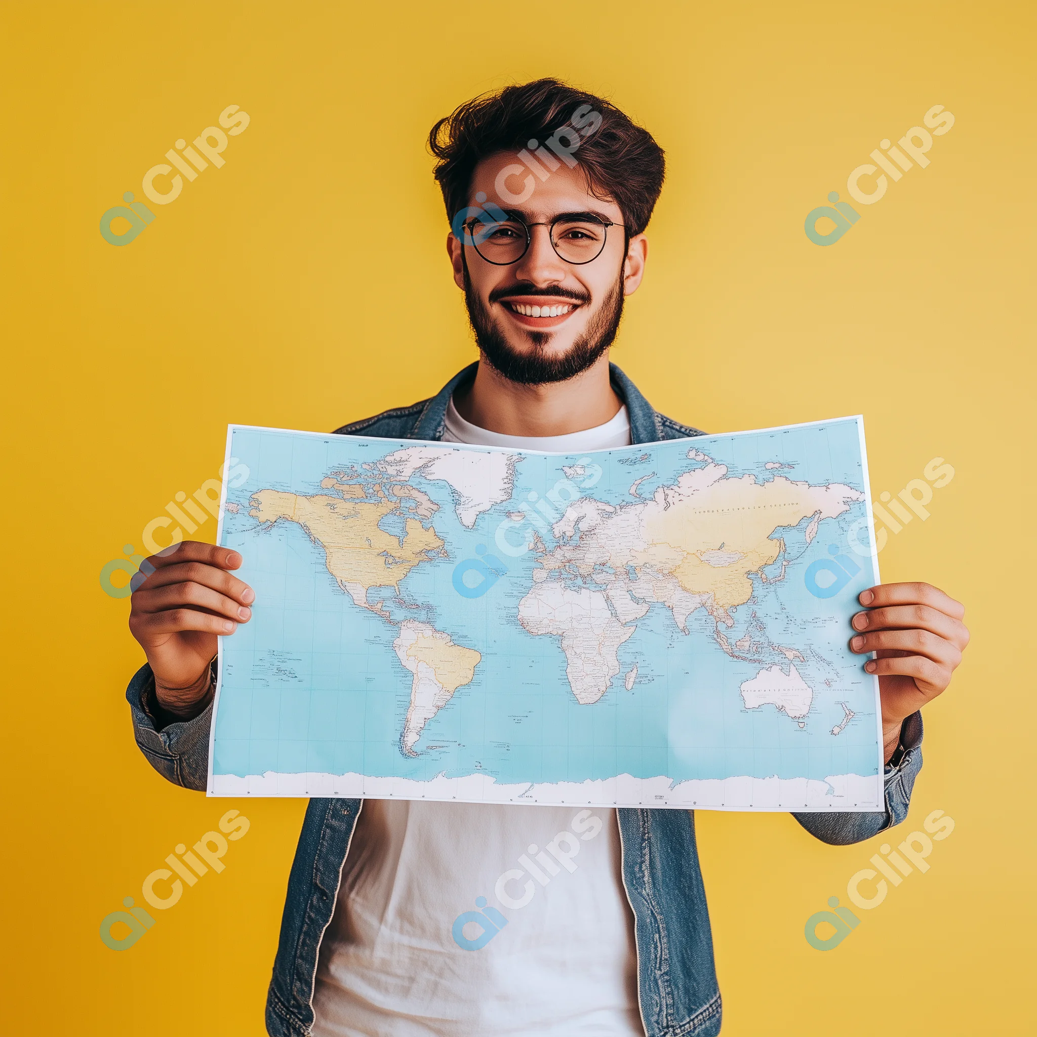 Smiling Traveler with World Map
