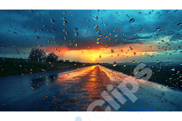 Rainy Road at Sunset