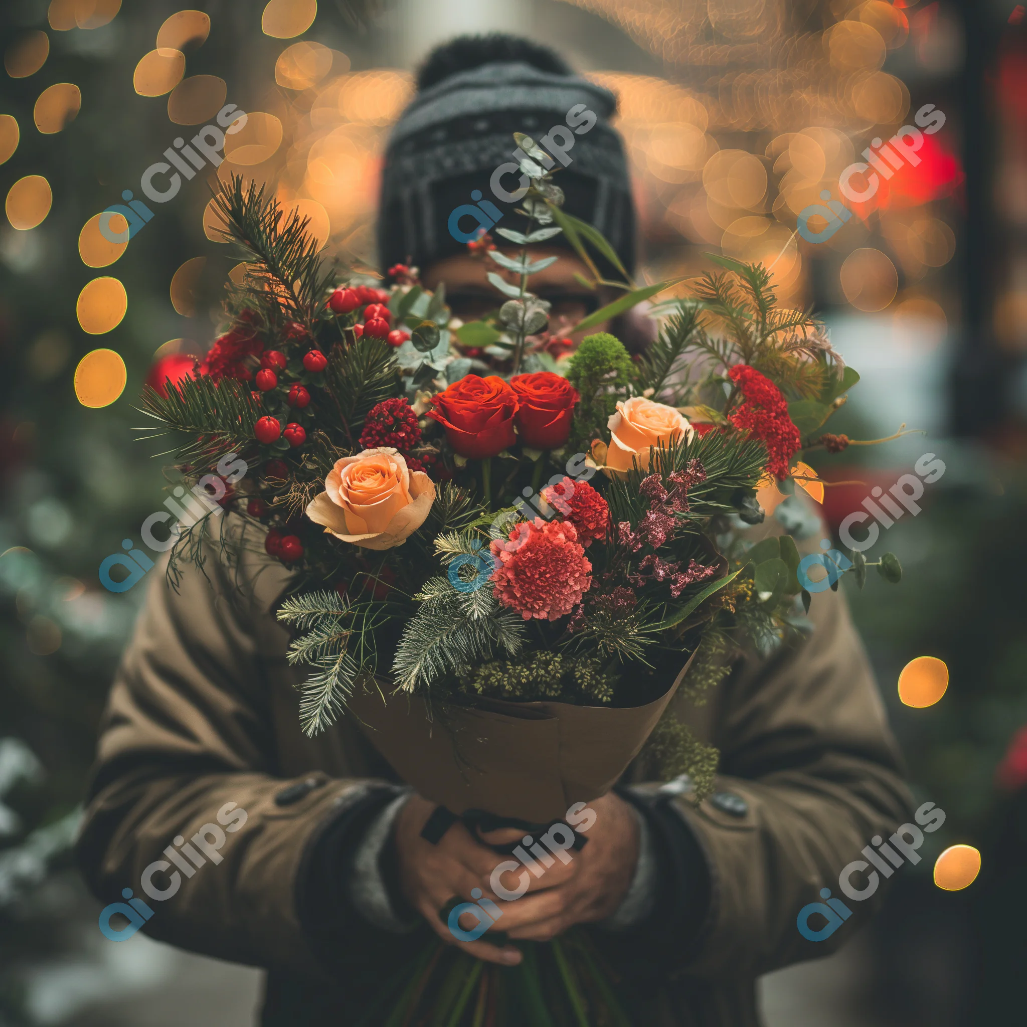 Man Holding Festive Bouquet