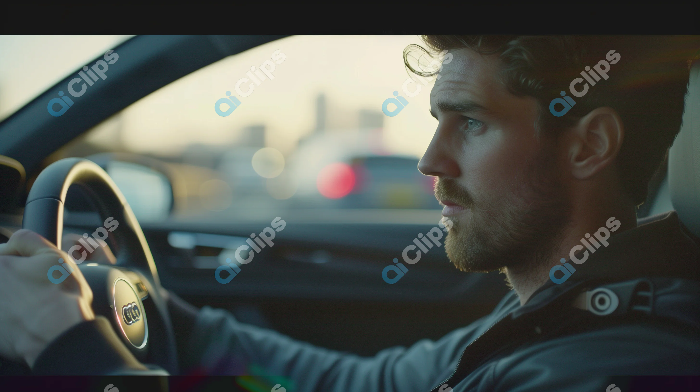 Focused Man Driving Car