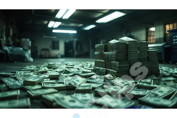 Stacks of Cash in Warehouse