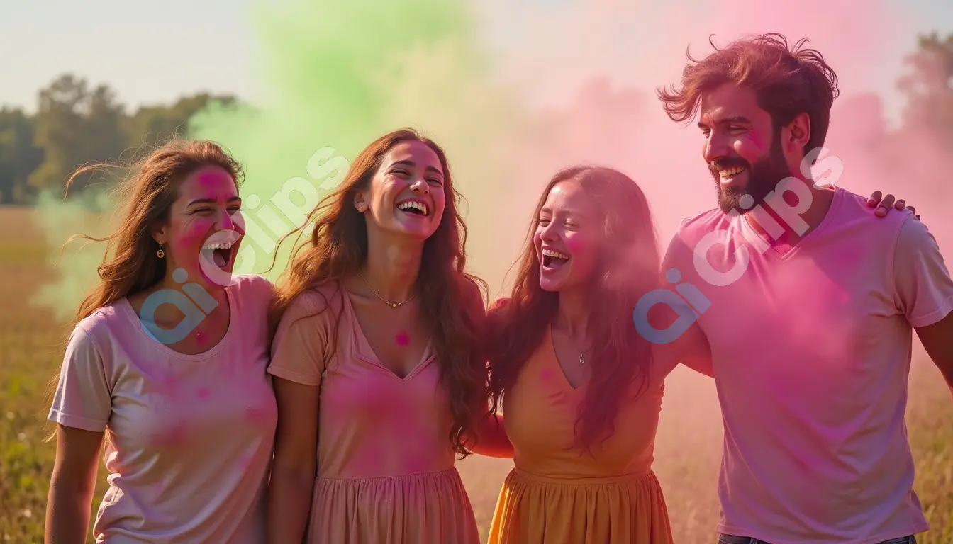 Friends Celebrating Holi with Colorful Powder