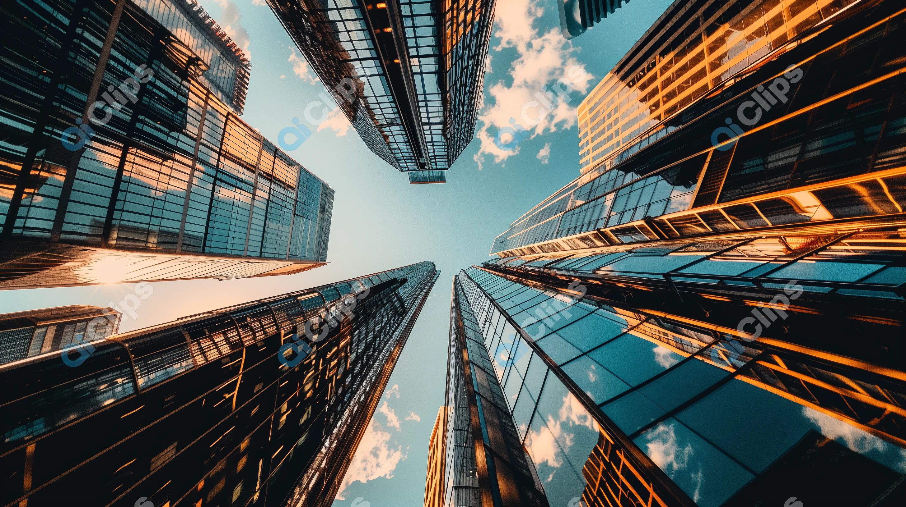 Modern Skyscrapers Upward View
