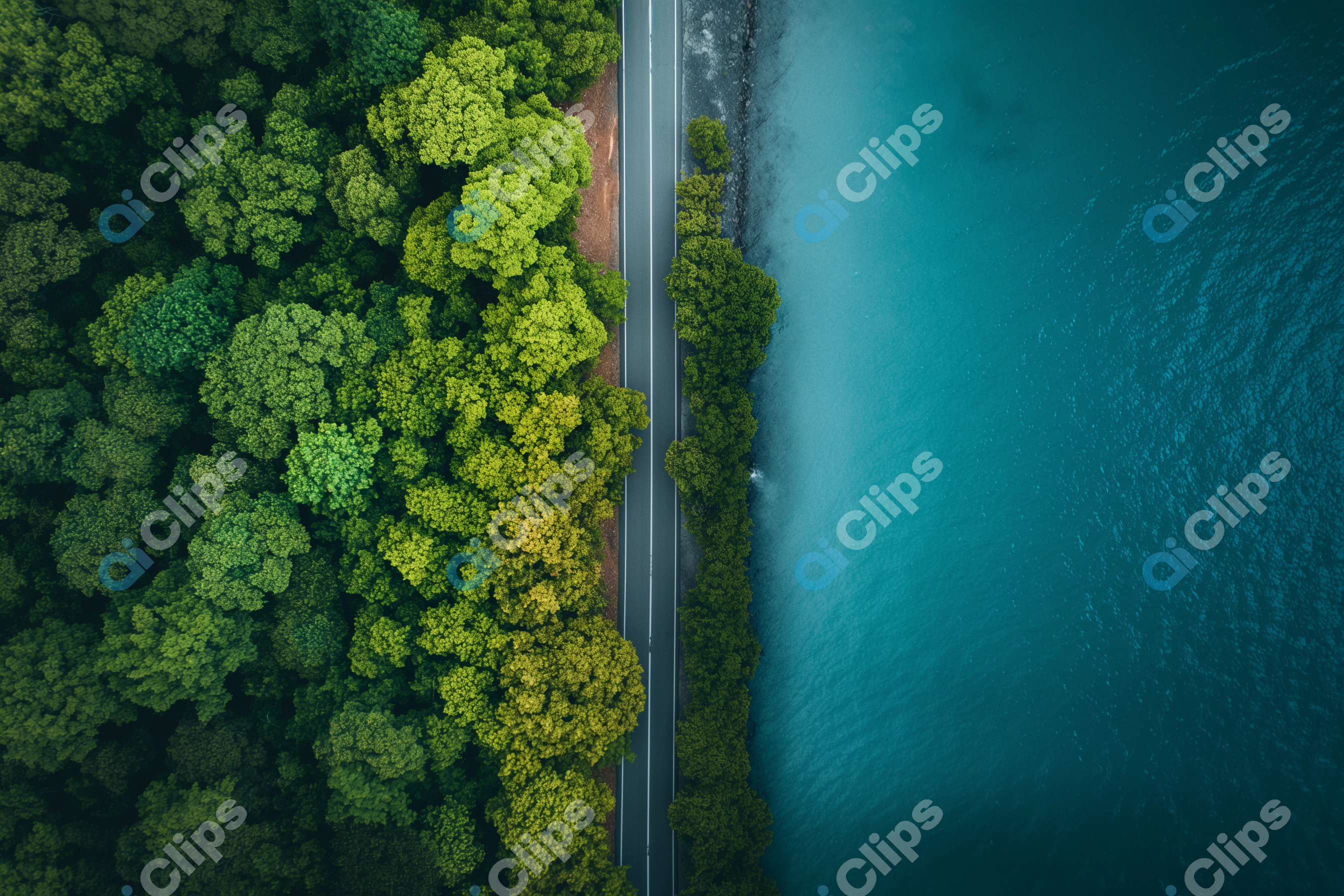 Aerial View of Forest Road by Ocean