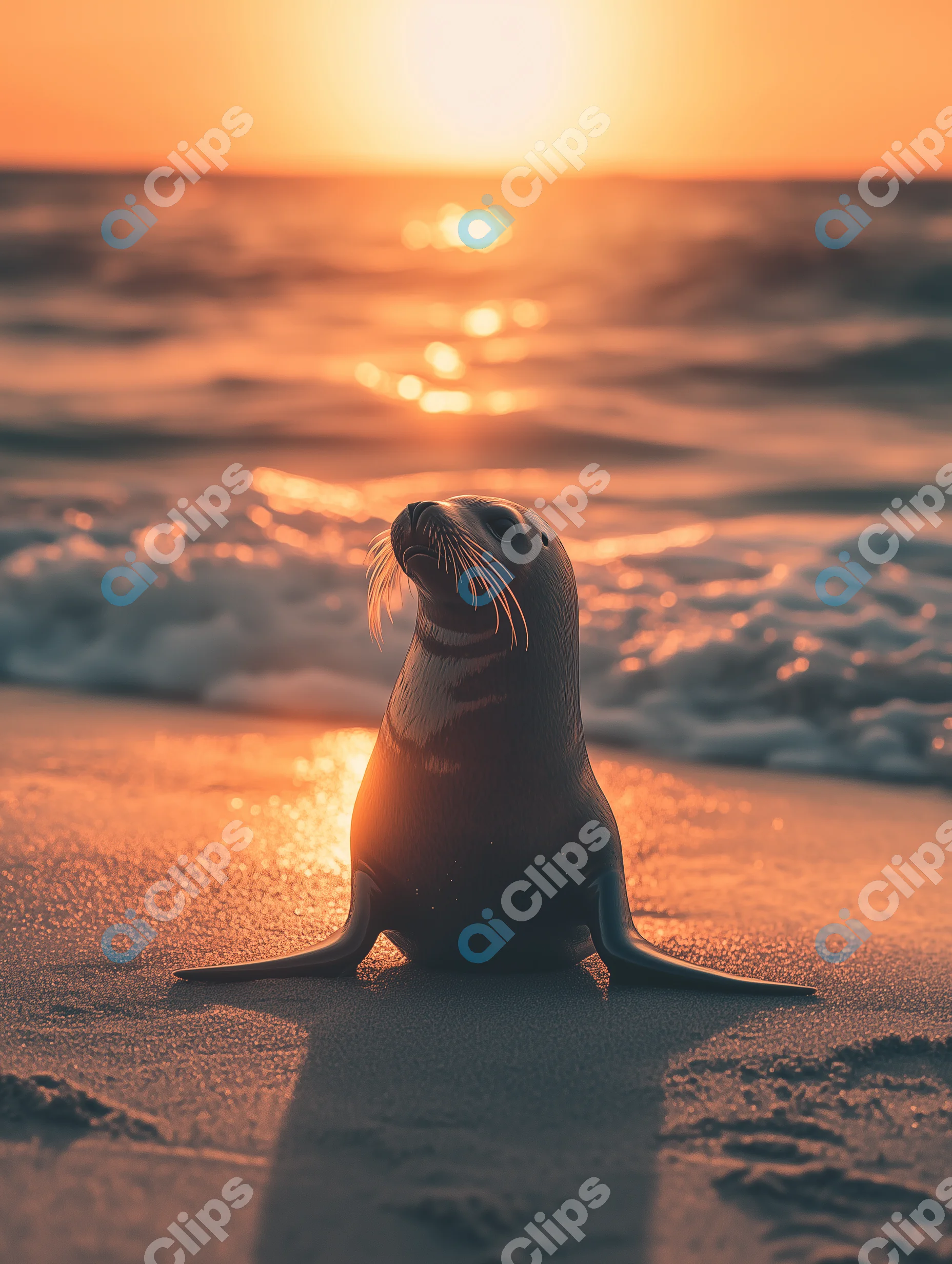 Seal at Sunset on Beach