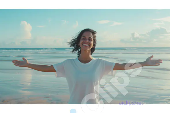 Joyful Woman Embracing Freedom at the Beach