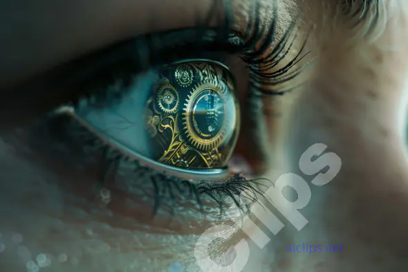 Close-Up of Eye with Mechanical Gears Reflection