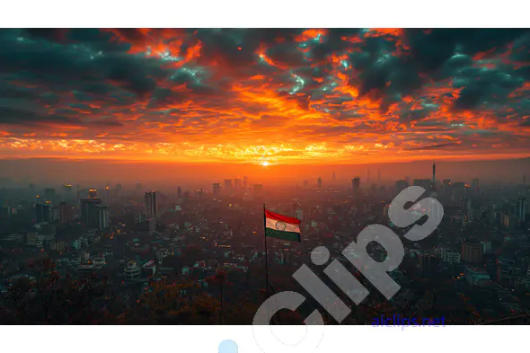 Indian Flag at Cityscape Sunset