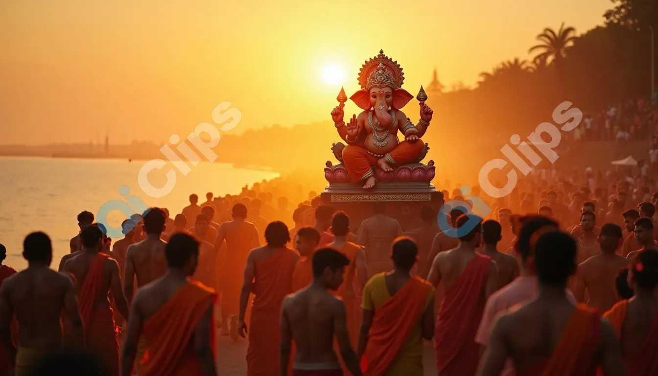 Ganesh Visarjan at Sunset on Riverside