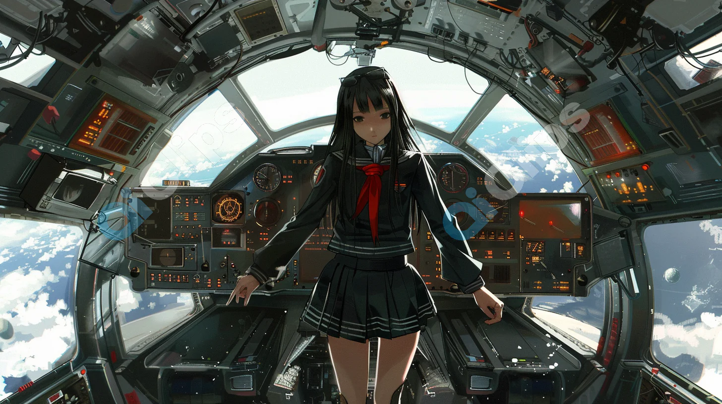 Anime Girl in Spaceship Cockpit