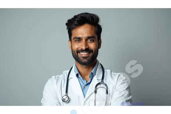 Smiling Young Doctor with Stethoscope in White Coat