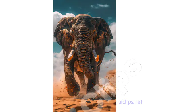 Charging Elephant in Desert