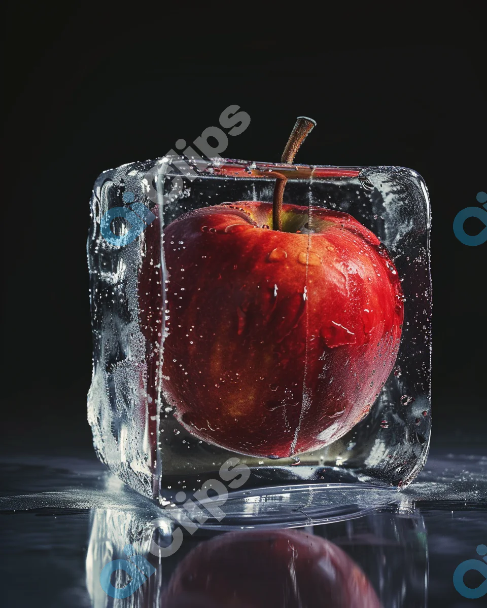 Frozen Apple in Ice Cube