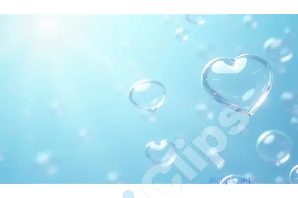 Heart-Shaped Bubbles on Light Blue Background
