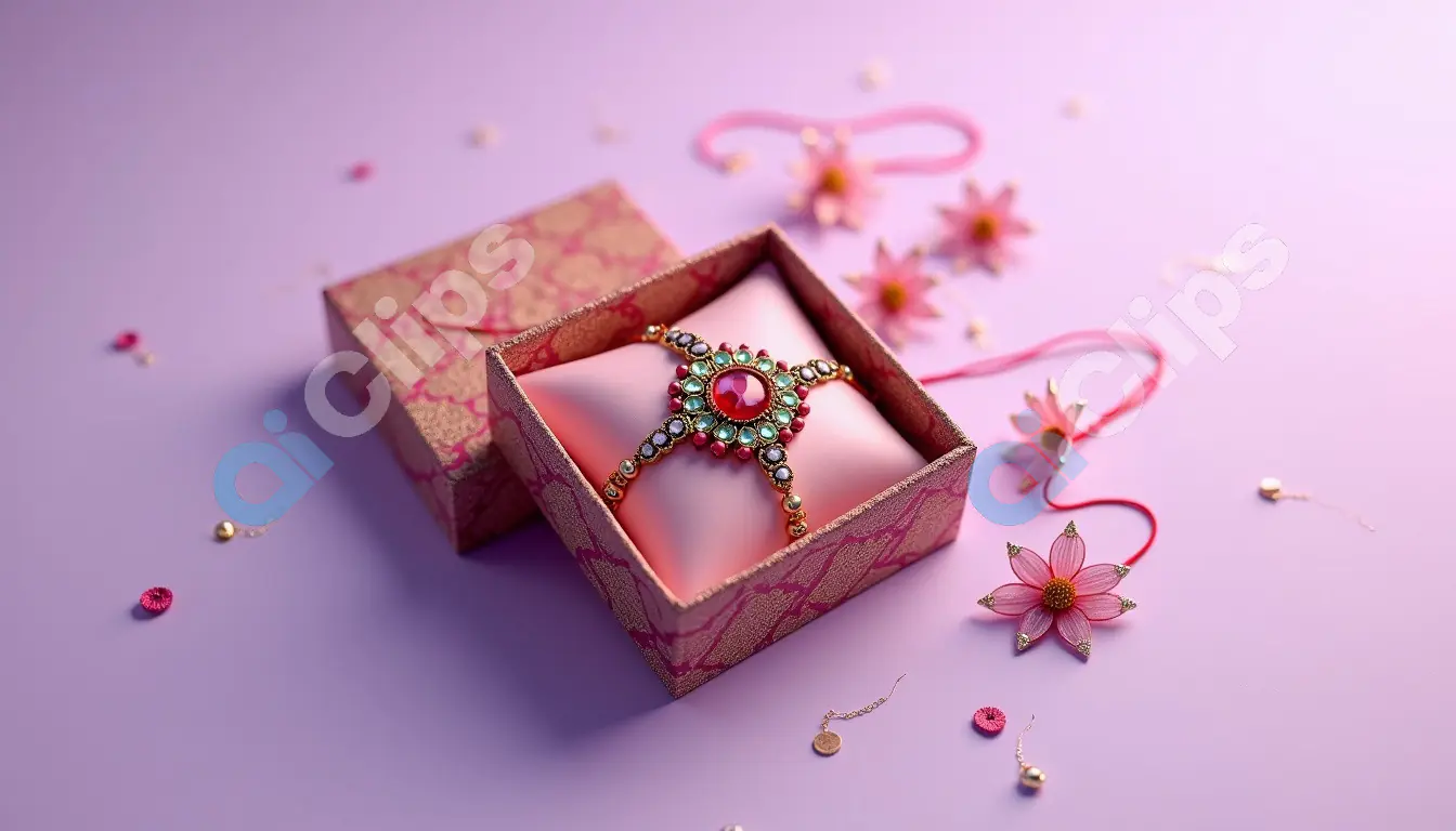 Elegant Rakhi in Designer Box on Lavender Background