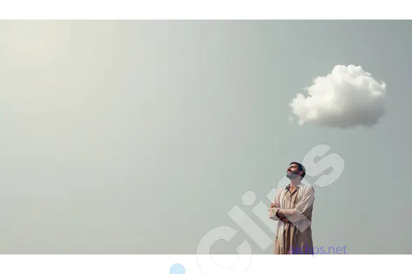 Man Standing Under a Rain Cloud in Minimalist Landscape 1