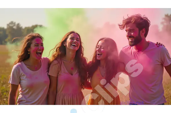 Friends Celebrating Holi with Colorful Powder