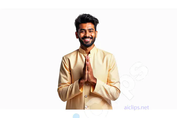 Indian Man in Traditional Wear Greeting with Namaste Gesture